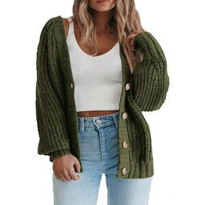 Womens Plus Size Chunky Knit Long Sleeve Button Front Cardigan Sweater